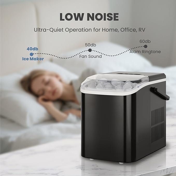 DUMOS Portable Ice Maker for Countertop with Handle, 26lbs/Day, 9 Bullet Ice Cubes Ready in 6 Mins, Self-Cleaning Quiet Ice Machine for Home, Kitchen, RV, Camping, Black