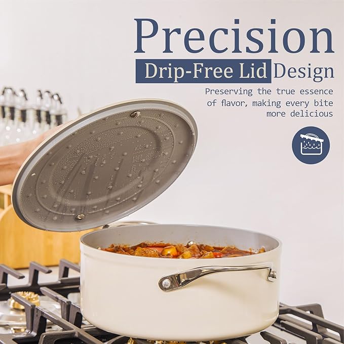 Nonstick Ceramic Sauté Pan with Lid (4.5 qt, 11"), Deep Frying Pan for All Cooktops - Non Toxic, PTFE/PFOA/PFAS Free, Dishwasher & Oven Safe up to 500°F - with Stay Cool Handle - Cream