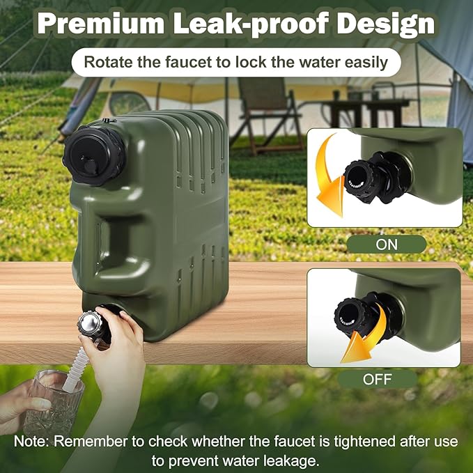 REDCAMP 4 Gallon/15L Portable Water Container with Spigot, Camping Water Jugs, Water Tank, Portable Emergency Water Storage for Camping, Car, Hiking&Hurricane Supplies, Green