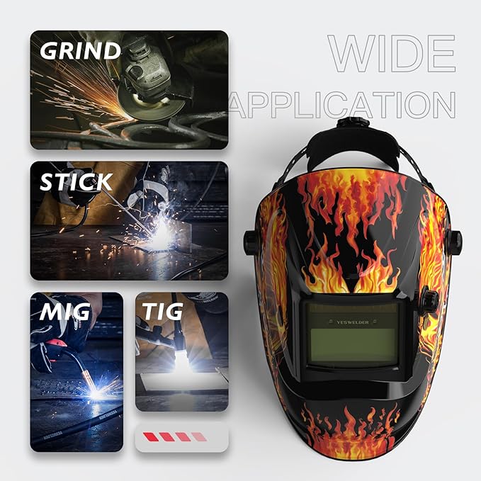YESWELDER Auto Darkening Welding Helmet, Blue Light Blocking, 1/1/1/1 True Color Solar Powered Welding Hood with 2 Arc Sensors, Wide Shade 3.5/9-13 Welder Mask for TIG MIG ARC and Grind
