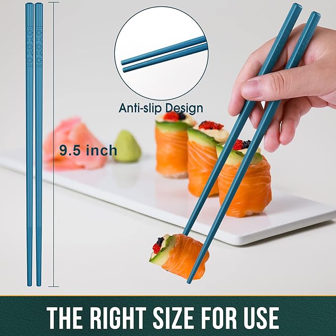 10 Pairs Reusable Fiberglass Chopsticks Dishwasher Safe, GLAMFIELDS Premium Multicolor Japanese Style Chop Sticks for Sushi, Anti-slip, Lightweight, 9 1/2 inches