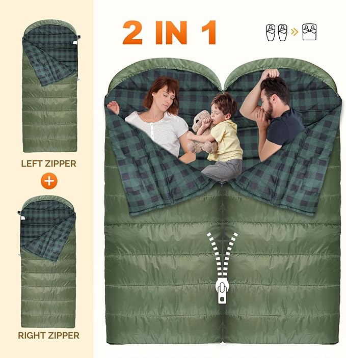 Flannel Sleeping Bag Cotton 0 Degree Cold Weather for Adults XXL Sleeping Bag 4 Season Big and Tall with Compression Sack