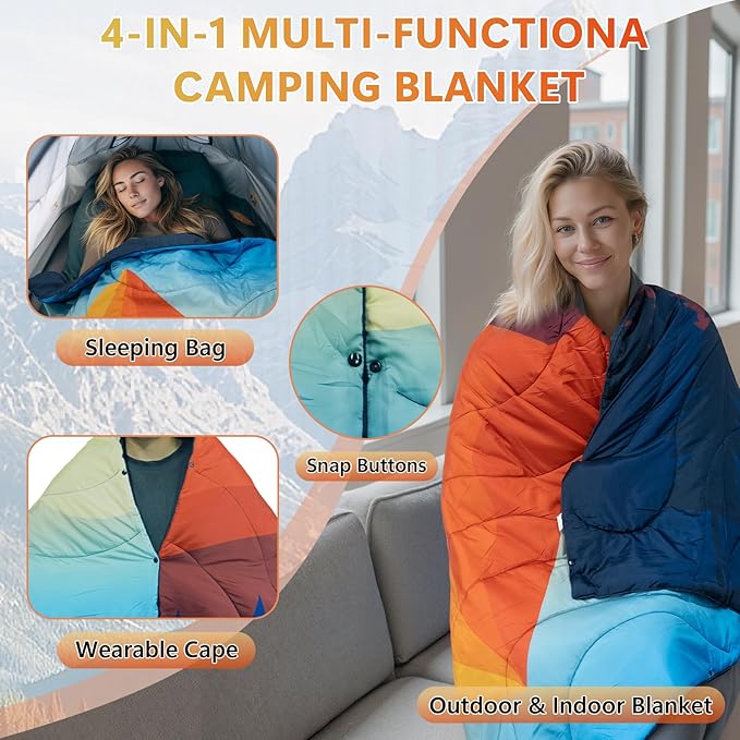 Outdoor Camping Blanket, Packable Down Alternative Puffy Camping Blankets Lightweight Water-Resistant Compact Outdoor Blanket for Airplane Travel Picnic Stadium Hiking Party Cold Weather 55"x78.8"