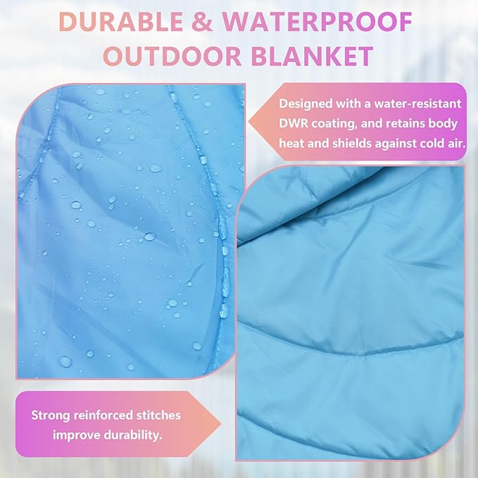 Outdoor Camping Blanket,Lightweight Down Alternative Puffy Camping Blankets Packable Waterproof Picnic Blanket Top Quilt for Sleeping Travel Stadium Hiking Cold Weather 55"x78.8"
