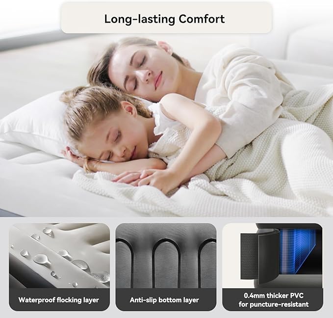 COMMOUDS Queen Air Mattress with 2000mAh Battery Powered Pump, 18" Raised Inflatable Mattress, Portable Blow up Mattress, Air Bed for Camping, Home and Guest