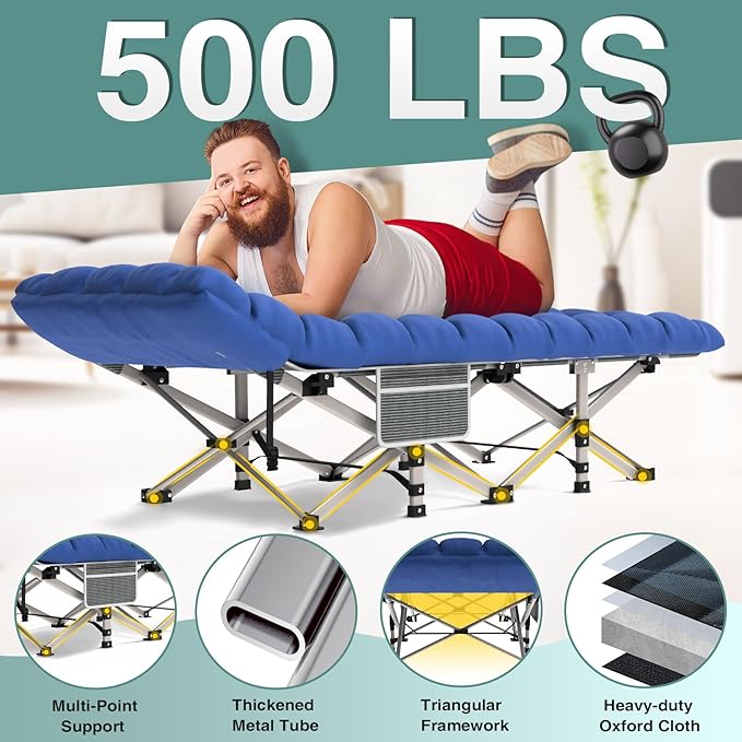ZENPETIO 28In Folding Camping Cot for Adult, Portable Sleeping Cot with Mattress, Outdoor Heavy Duty Cot Bed for Camp with Carry Bag for Home, Office, Camp, Travel, Vacation(Max Loading 500lbs)