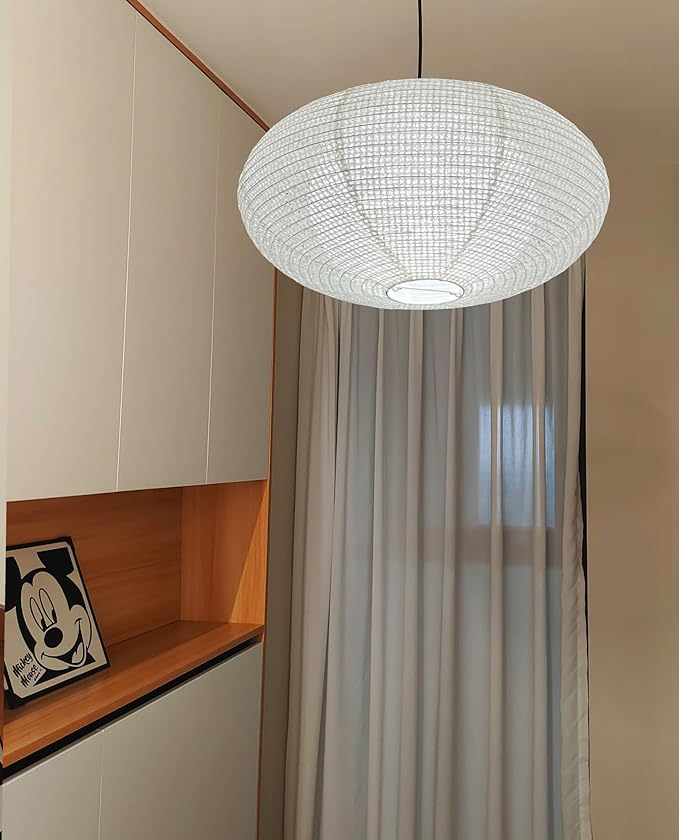 Hytsoeee(19.69Inch) Double-Layer Paper Lamp Shade, Beige Oblate Paper Lantern Pendant Light Shade,Bohemian Folding Ceiling light Shade, Paper Lantern Lamp Shade for Bedroom,Apartment (19.69inches)