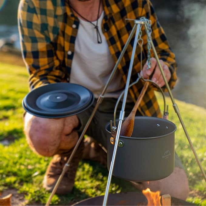 Naturehike Camping Soup Pot Cookware with Lid Large Outdoor Portable Hanging Pot Cooking Set for 1-6 People