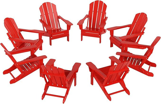 WestinTrends Malibu Malibu Outdoor Folding Poly Adirondack Chair (Set of 8), Red