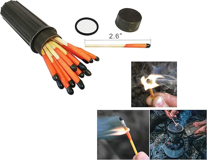 Fire Starter Kit – 6 Magnesium Shaving Packs + Waterproof Windproof Matches in Metal Tin – Emergency Fire Making Kit for Camping, Hiking, Survival, Prepping