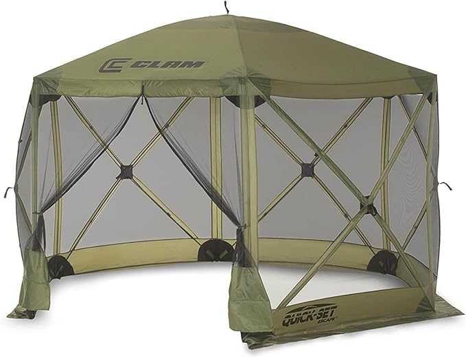 CLAM Pop Up Screen Tent, Outdoor Camping Gazebo Canopy, Escape, 11.5', Green - Heavy-Duty Portable Screened Shelter with Netting for Beach, Patio, and Backyard