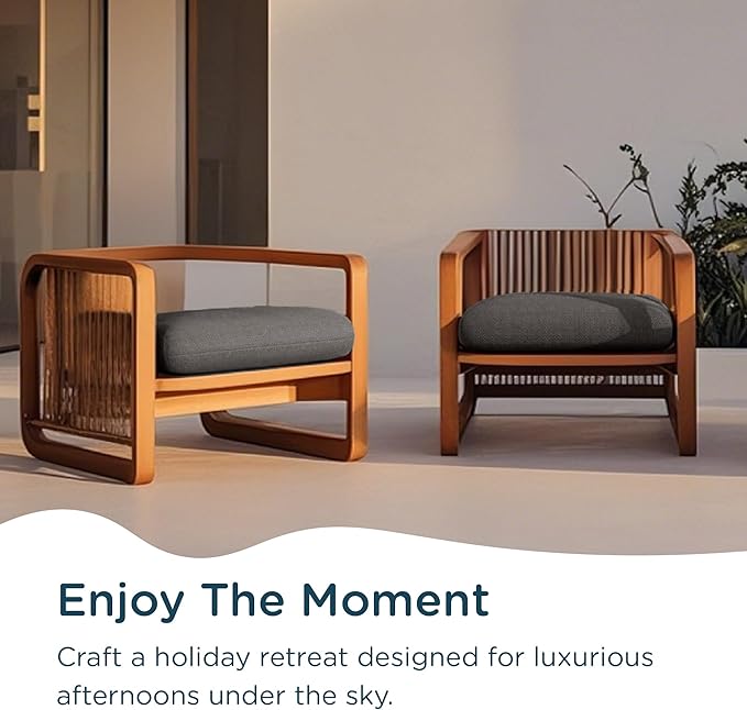 Codi Outdoor Seat Cushions for Patio Furniture 22x22 Inch, Waterproof Chair Cushion with Textured Fabric, Handles & Adjustable Straps, Fade Resistant - Set of 2, Grey