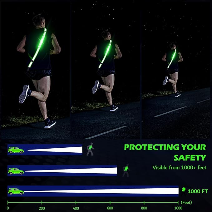 Reflective Sash Gear for Walking at Night,LED Reflective Belt Safety Lights,Lights for Night Dog Walking,High Visibility Type-C Rechargeable with Phone Holder for Men Women