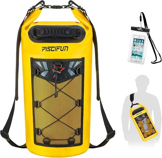 Piscifun Dry Bag, Waterproof Floating Backpack 5L/10L/20L/30L/40L with Waterproof Phone Case for Boating, Kayaking, Fishing