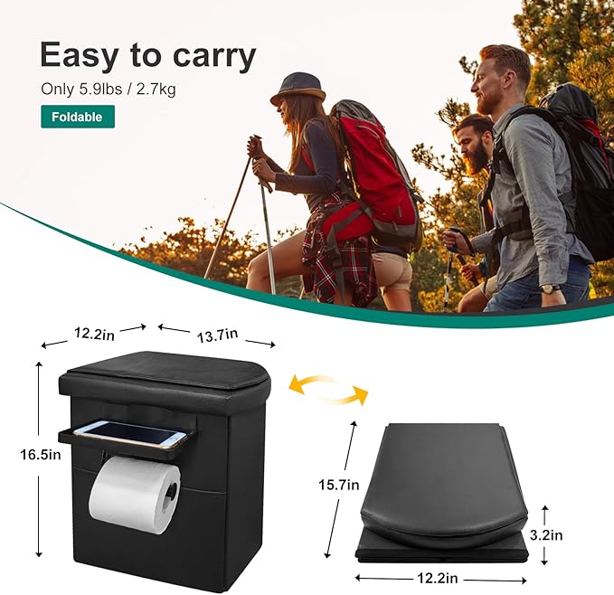 Upgrade XL Portable Toilet for Adults, Extra Large Portable Travel Floding Toilet, Camping Tall Toilets with Lid for Adults and Kids Compact Potty for Car,Hiking,Beach and Camping