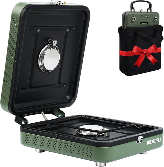 2 Burner Camping Stove with Carrying Bag, Foldable Propane Camp Stove with 17,200 BTU for Camping, Portable Gas Stove with Adjustable Burner for Tailgating, Backyard BBQ,Green