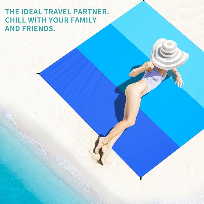 BYDOLL Beach Blanket Waterproof Sandproof 78''×81'' Suits1-4 Adults Compact Lightweight Oversized Sand-Free Blanket Large Picnic Mat for Beach Travel Camping Hiking