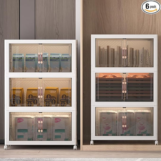 Extra Large Stackable Storage Binswith lids & Wheels, Foldable Collapsible Closet Organizers,720QT-120QT/30GAL*6Pack Plastic Containers with door & drawers for bedroom Dorm