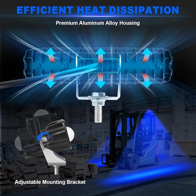 LED Forklift Safety Light - 2 Pack Warehouse Warning Light with Adjustable Mounting Bracket for Truck, AGV Security Indicator Spotlight Brightness (Blue)