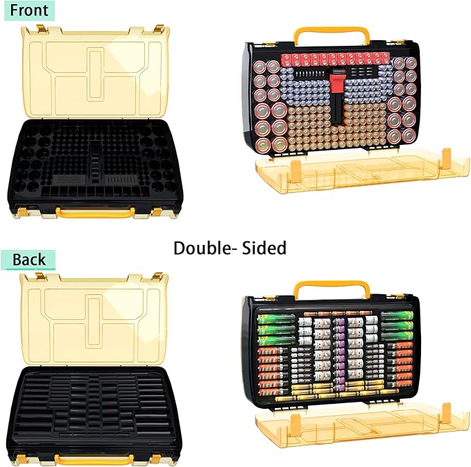 Large Capacity 269 Battery Organizer Storage Case with Tester, Double-Side Battery Holder Container for AA AAA AAAA C D 9V Lithium 3V CR123 CR1632 18650 Batteries(Box Only) (Black)