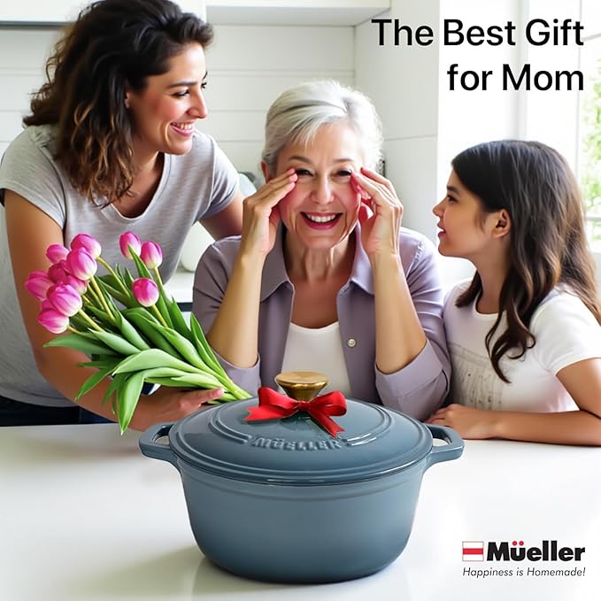 Cast Iron Pot Dutch Oven, Heavy-Duty, Oven-Safe up to 500° F & Across All Cooktops, Bread Pan with Lid & Knob, Cast Iron Cookware, Blue Kitchen Accessories, Mineral Blue