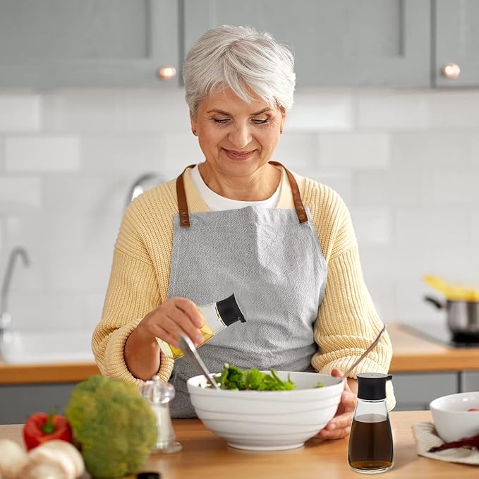 Tanlade 18 Pcs Soy Sauce Dispenser Leakproof Cruet Dispenser Set Small Sauce Bottles Glass Soy Container Oil Dispensing Bottles Seasoning Vinegar Cruet with Lid for Kitchen Cooking, Black