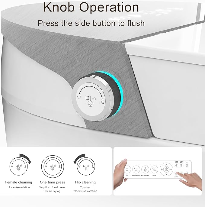 Smart Toilet, One Piece Bidet Toilet for Bathrooms, Toilets with Warm Water Sprayer & Dryer, Foot Sensor Operation, Heated Bidet Seat, Tankless Toilets with Fahrenheit LED Display