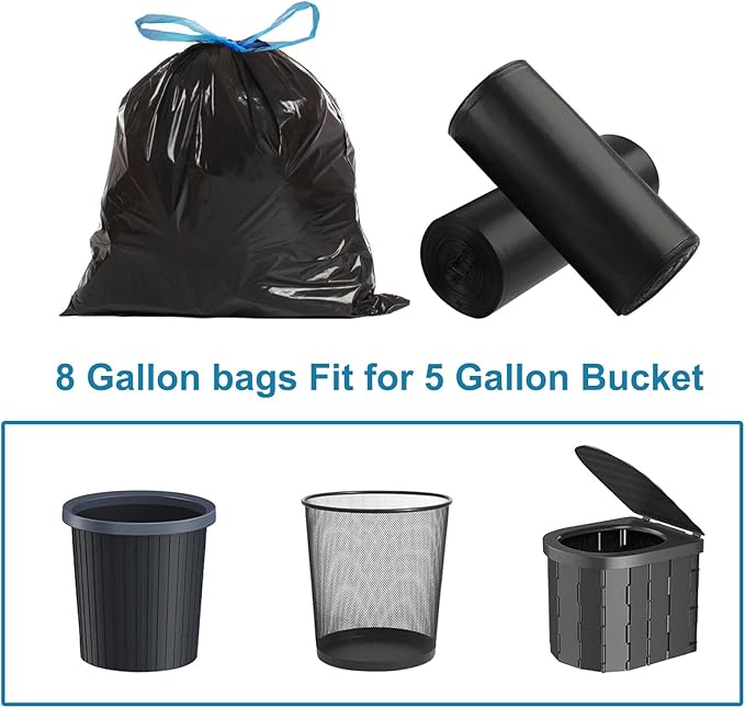 40 PCS Portable Toilet Bags with Drawstring, Biodegradable Porta Potty Bags - 8 Gallon Thickened Waste Bags Fit for 5 Gallon Bucket, Camping Poop Bag, Trash Bags for Home Boating Travel Outdoor