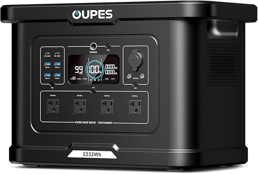 OUPES Exodus 2400 Portable Power Station - 2400W AC Output, 2232Wh LiFePO4 Battery, 1400W Fast Charge & Solar Ready for Home Backup, Camping, RV