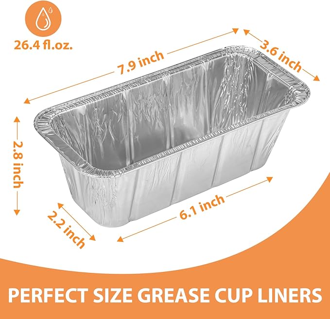 EWFEN 100 Pack Blackstone Griddle Accessories Grease Catcher Cup Liners, Aluminum Foil Drip Pan Disposable for 17" 22" 28" 36" Blackstone Griddle Drip Tray Holder Grill Rear Grease Cup Liners