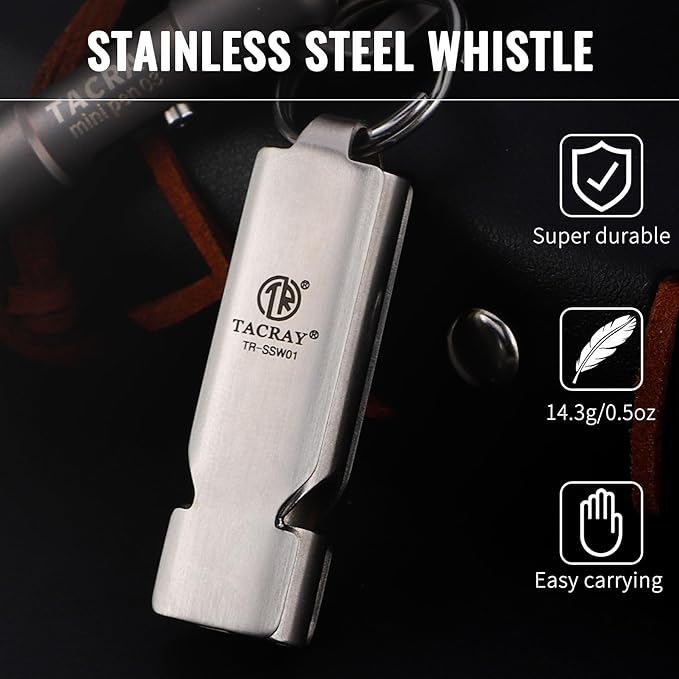 TACRAY Emergency Whistles Lifeguard Safety Whistle with Neck Chain and Keychain for Outdoor Camping Hiking
