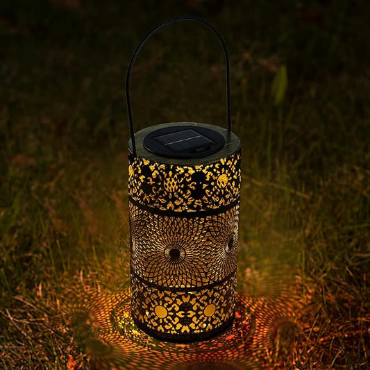 Hanging Solar Lanterns Outdoor Waterproof, Moorish-Style Solar Lanterns, Hollowed-Out Metal Decor Lantern, Decorative Lights for Garden Patio Porch