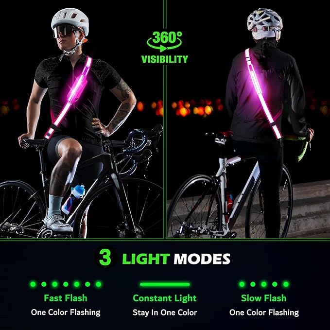Reflective Sash Gear for Walking at Night,LED Reflective Belt Safety Lights,Lights for Night Dog Walking,High Visibility Type-C Rechargeable with Phone Holder for Men Women