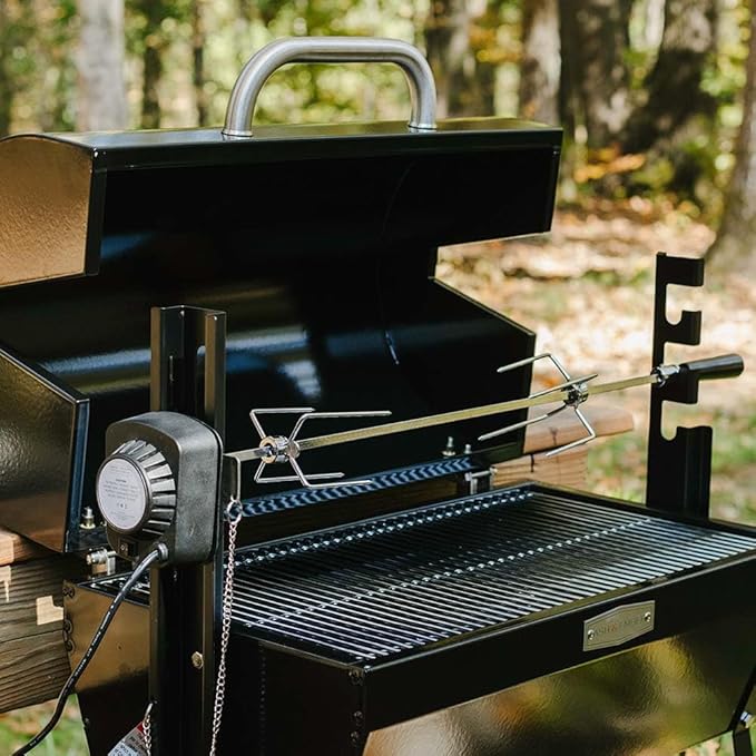 Ash & Ember 4W Rotisserie Spit Roaster Grill, Rated 33 LB, Horizontal Adjustable Spit Rod for Outdoor Charcoal BBQ with Hood, Roast Chicken, Lamb, Pig, Beef