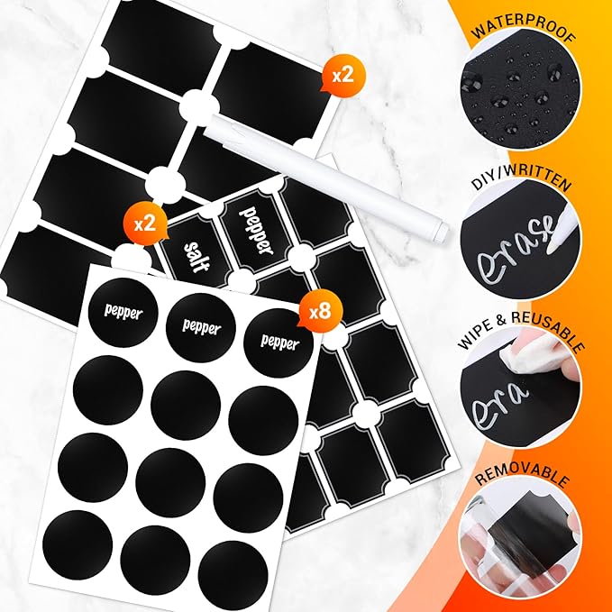 Segarty Glass Spice Jars with Shaker Lid, 6 Pack 6 oz Empty Spice Jar with Labels, Seasoning Containers Spices Bottles Set with 136 Stickers, 1 Chalk Pen, 1 Brush, Salt Pepper Shakers for Kitchen