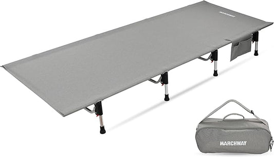 MARCHWAY Lightweight Folding Tent Camping Cot Bed with Lever Lock, Easy Setup Portable Compact for Outdoor Travel, Hunting, Hiking, Motorcycling, Support 330Lbs (Grey)