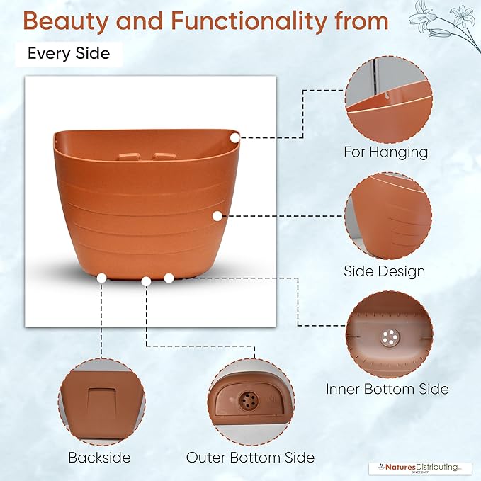 Terracotta Wall Planter – Self-Watering Hanging Garden Planter Indoor & Outdoor, 12 Inch Pot with Planter Grid for Flowers, Vegetables & Herbs – UV-Resistant, BPA-Free