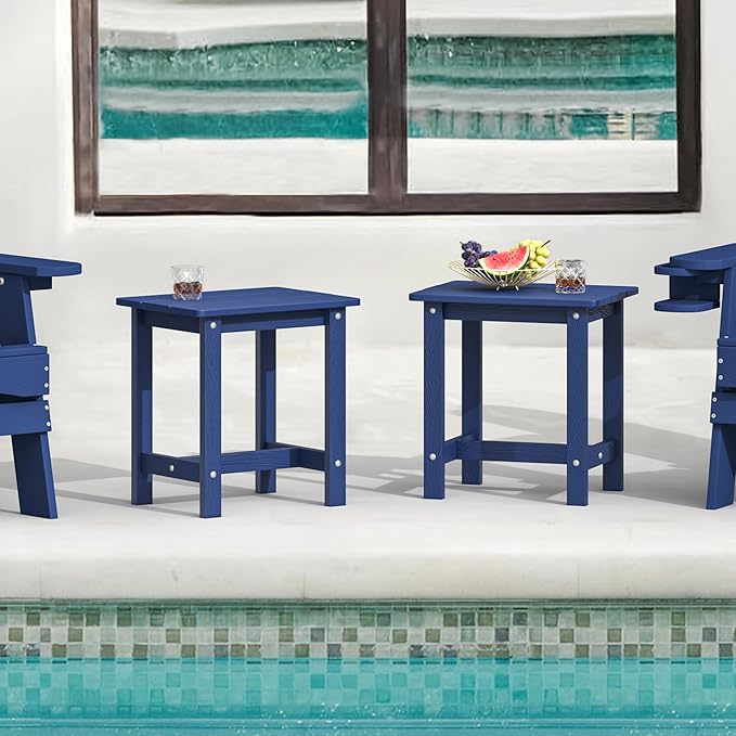 LUE BONA Outdoor Side Table Set of 2, HDPS Small Outdoor Table, Adirondack Side Table, Outside End Table for Patio, Porch, Deck, Pool, Weather Resistant/Easy Maintenance/Indoor or Outdoor Use, Navy