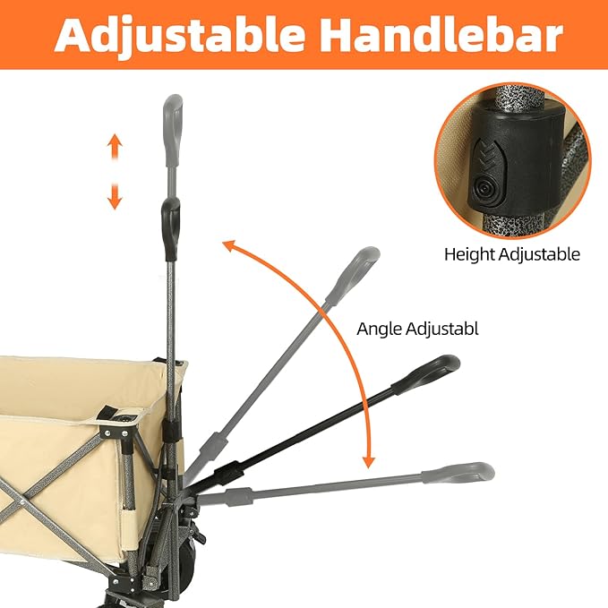 ROCK CLOUD Folding Wagon Cart Utility Outdoor Camping Carry Cart Heavy Duty Portable Collapsible Garden Cart with Universal Wheels and Adjustable Handle for Outdoor Camping Beach Sports