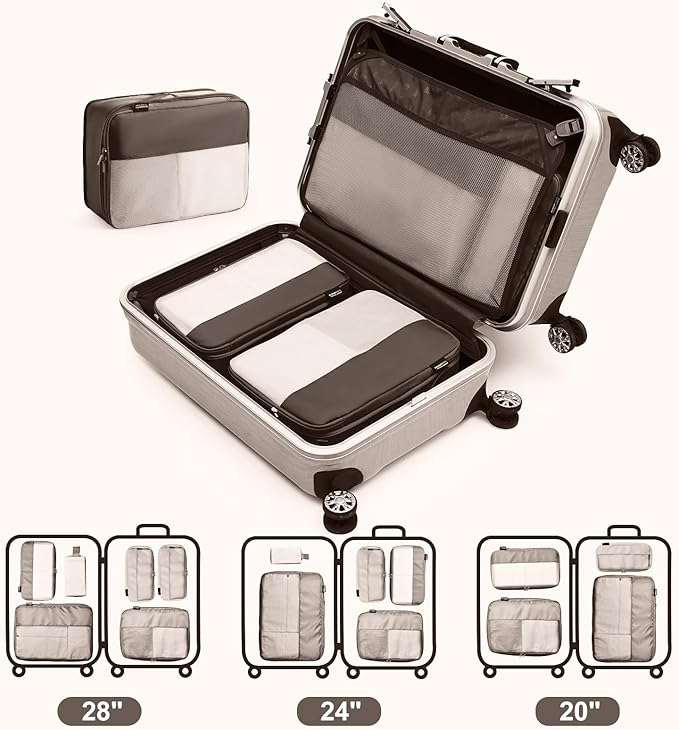 5 Set Compression Packing Cubes for Travel, Space Saving Luggage Organizer Bags (Charcoal Gray)