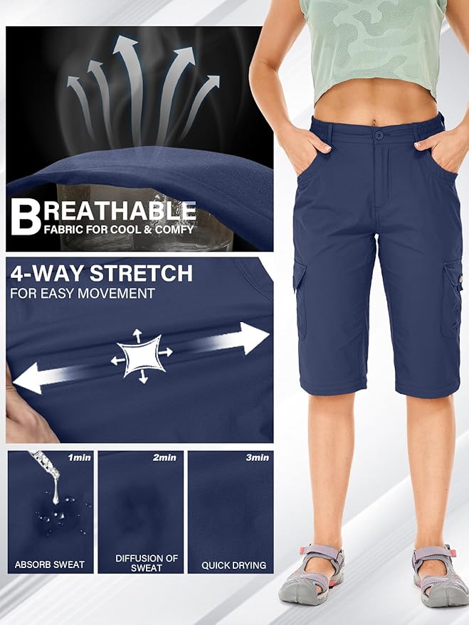 Women's Hiking Pants Convertible Quick Dry Lightweight Zip Off Fishing Travel Safari Pants