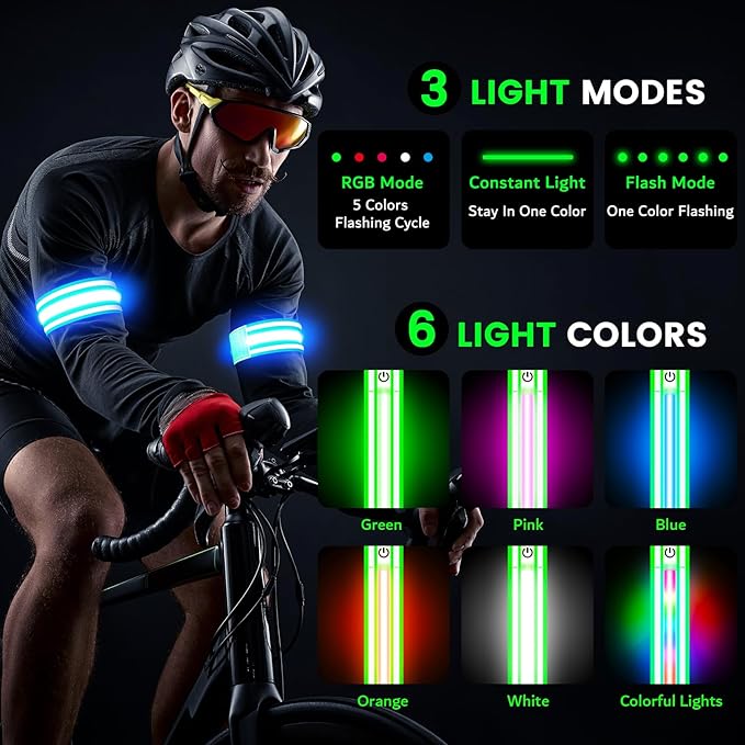 Light Up LED Armband for Running Walking at Night,Reflective Arm Bands for Runners,Rechargeable Jogging Lights,High Visibility Night Running Safety Gear Adjustable Running Women Men Kids