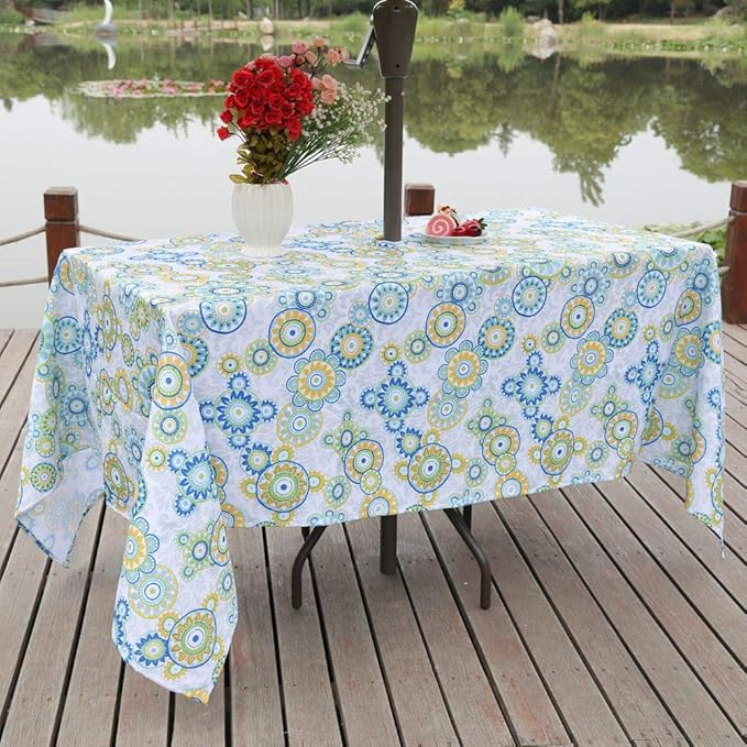 Poise3EHome 60X120 Outdoor/Indoor Waterproof Spillproof Rectangle Tablecloth with Umbrella Hole for Camping, Picnic, Afternoon Tea, BBQ, Floral