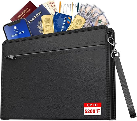JUNDUN 5200℉ Fireproof Money Bag,8.5”x5.7” Water Resistant and Fireproof Cash Bag with External Pocket,Home Fire Safe Storage Bag Pouch for Money,Cash,Passport and Card