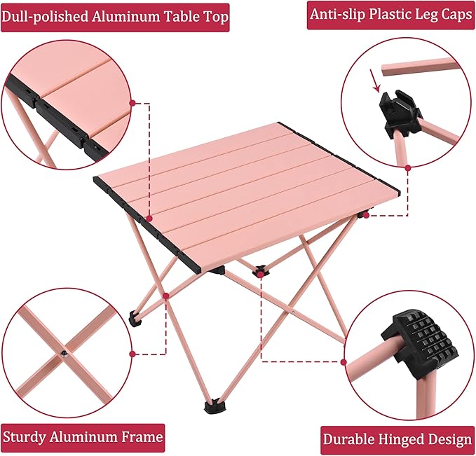 Grope Small Folding Camping Table with Aluminum Table Top, Beach Table for Sand with Carrying Bag,Prefect for Outdoor,Picnic,BBQ,Cooking,Festival