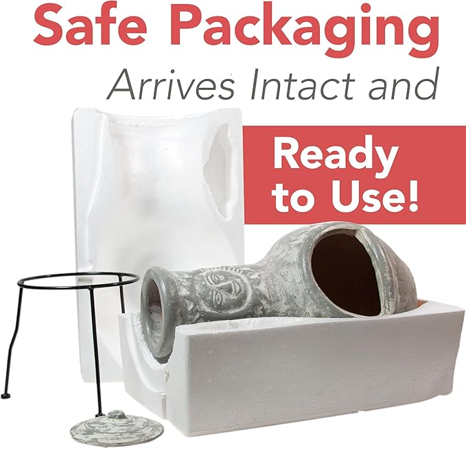 Wiosi Medium Chiminea Outdoor Fireplace Grey Clay Chimineas with Chimney Rain Lids and Solid Metal Stands - Grey Terracotta Chimenea - Rustic Fire Pit Chimnea 16 x 16 x 32-inch