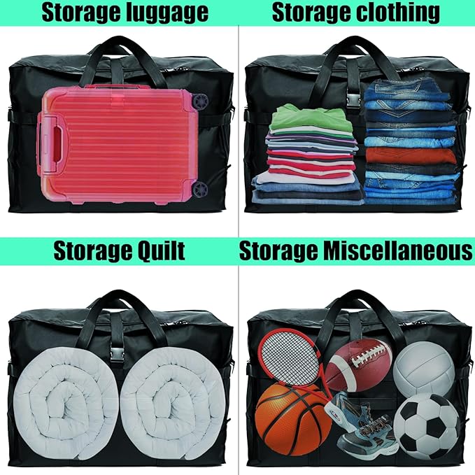 Travel Duffle Bag,120L Foldable Heavy Duty Overnight Bag, For Spirit Airlines, RicoRich Larger Size Carry on Luggage Sport Duffel for Weekender/Vacation/Camping/Beach/Tent(Black)