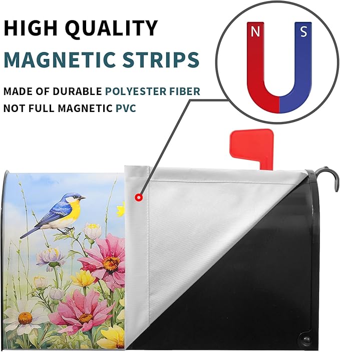 Hummingbird Bird Mailbox Covers Magnetic Spring Blooming Flowers and Birds Decorative Waterproof Mailboxes Wraps Letter Post Box Cover Oversize for Home Outdoor Garden Yard 25.5 x 21 in