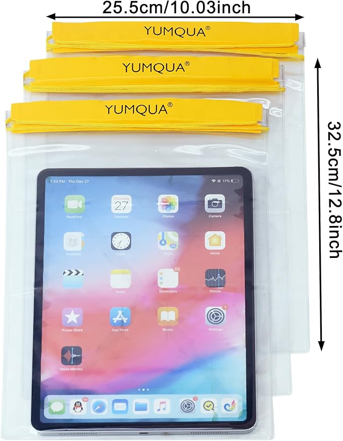 Waterproof Bags Large Size 3 Pack, Clear Watertight Pouch Holder for Document Map Camera Mobile Phone Car Key, fits Kayaking Boating Hiking Water Sports