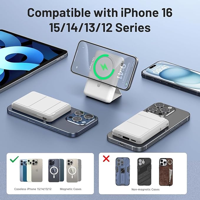 Azmuth for Magsafe Battery Pack, 10000mAh Magnetic Power Bank 22.5W PD Fast Charging with LED Display Wireless Portable Charger for Magsafe with Stand for iPhone 17/16/15/14/13/12/Pro/Pro Max